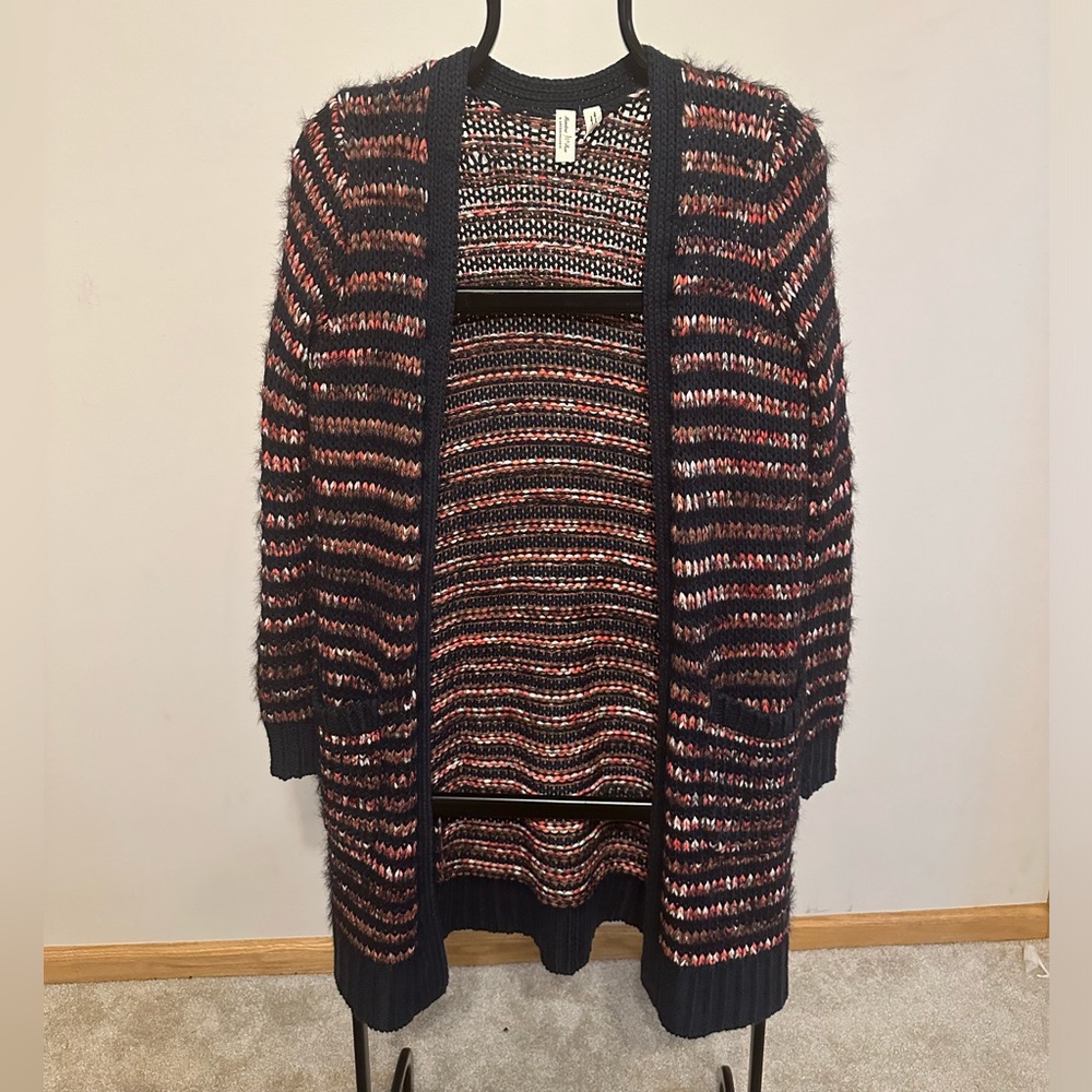 Meadow Rue Anthropologie Wasilla Striped Open Front Duster Cardigan